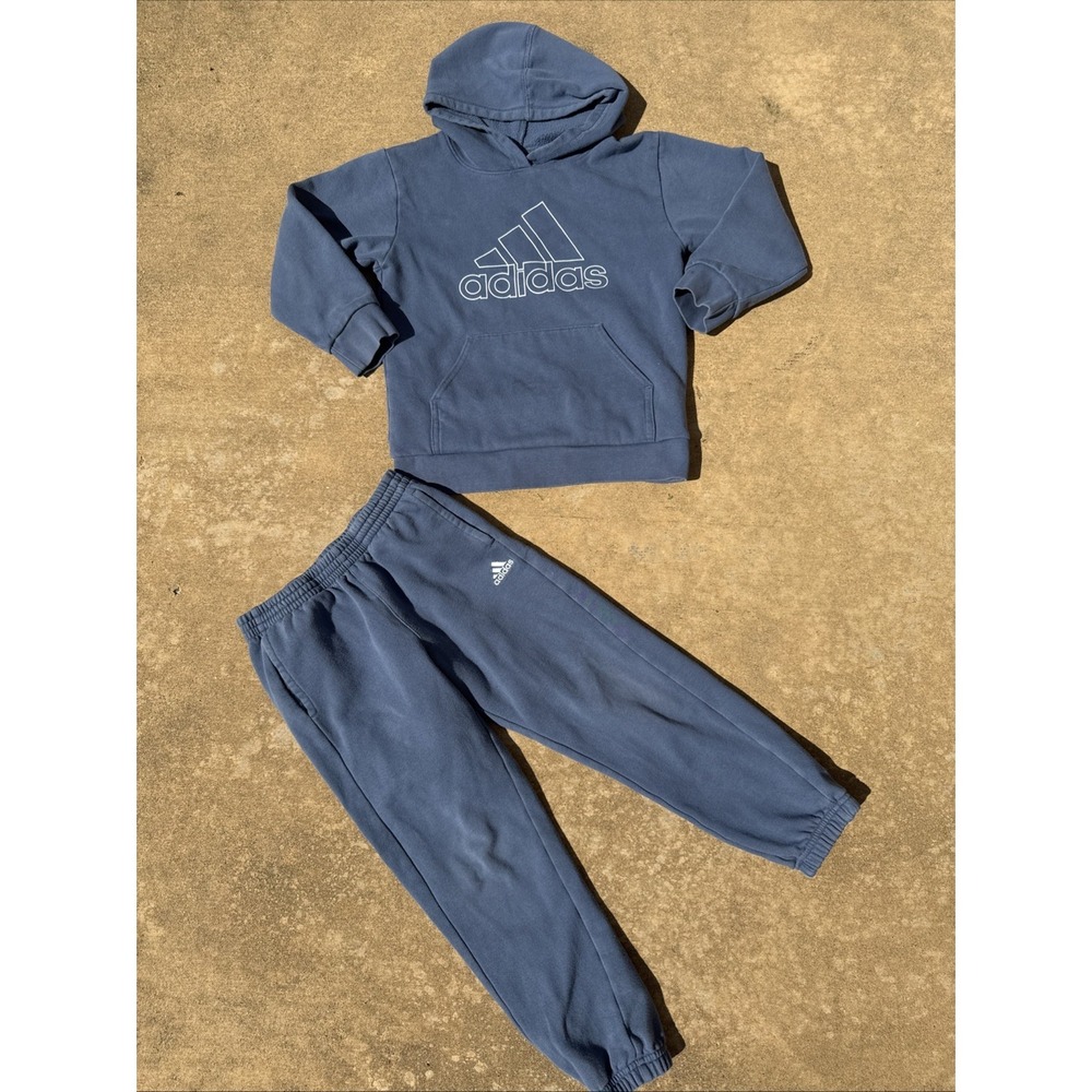 Boys Size 7 Adidas Sweatsuit 2-Piece Set Grey Hoodie‎  Sweatpants
